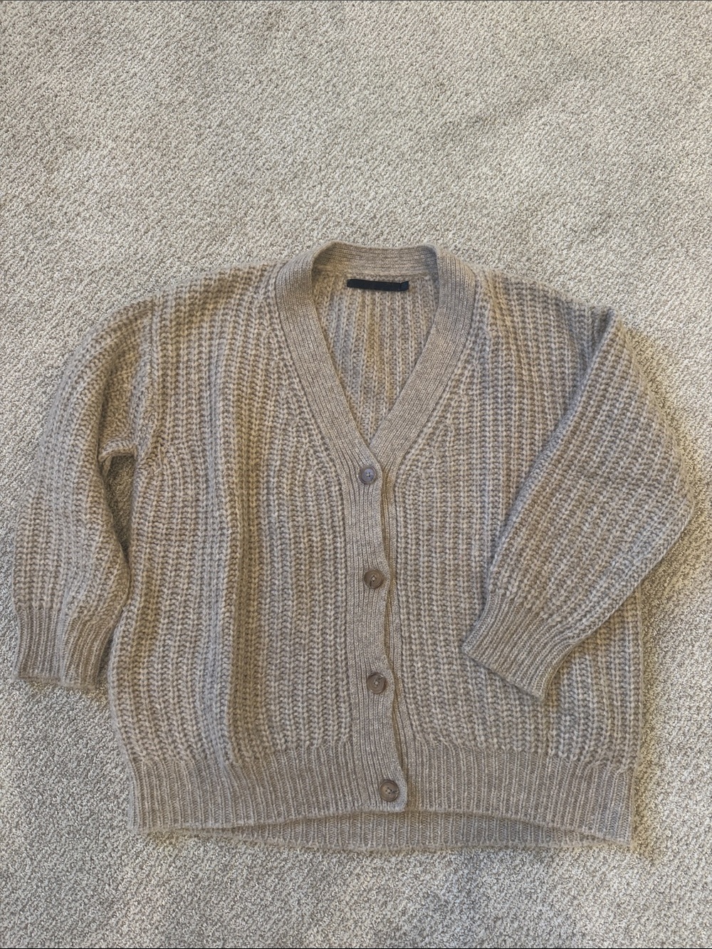 Jenni Kayne Neutral Taupe Ribbed Knit Button-Front Cardigan